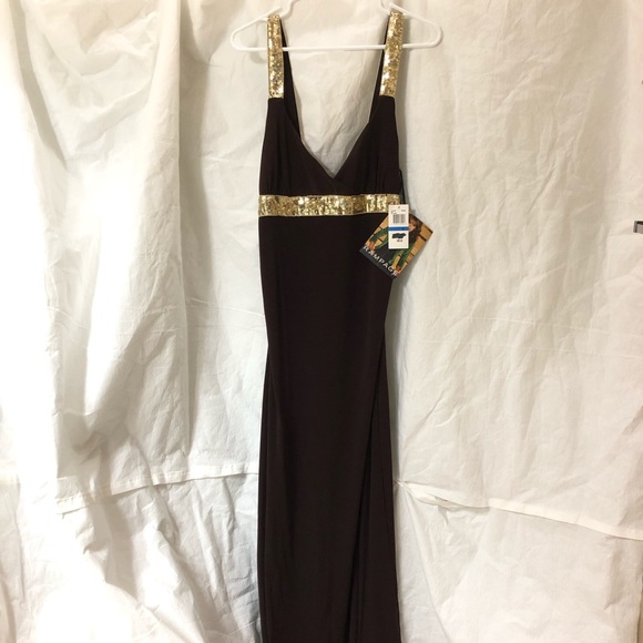 Brown and gold sequined floor length gown - Picture 5 of 7